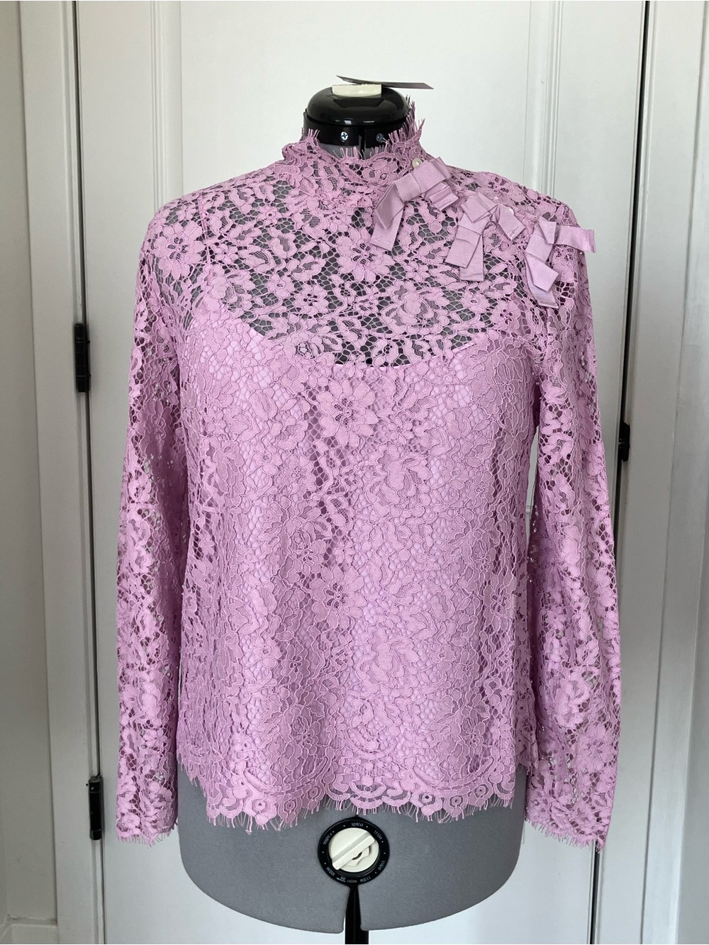 J. Crew Lavender Lace High-Neck Long Sleeve Top